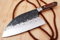 Fully handmade cleaver knife with sharp high carbon steel blade and strong full tang design for heavy duty use
