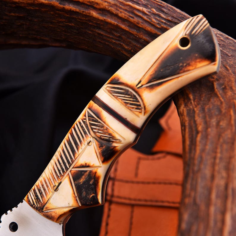 Handmade 11" Damascus Steel Full Tang Tracker Knife with leather cover | Best Wedding Gifts