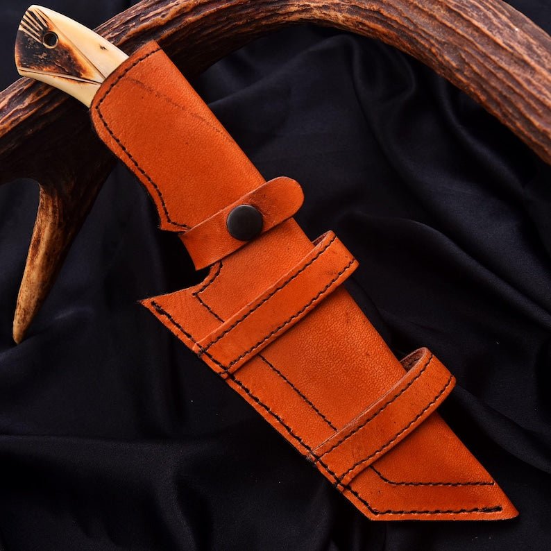 Handmade 11" Damascus Steel Full Tang Tracker Knife with leather cover | Best Wedding Gifts