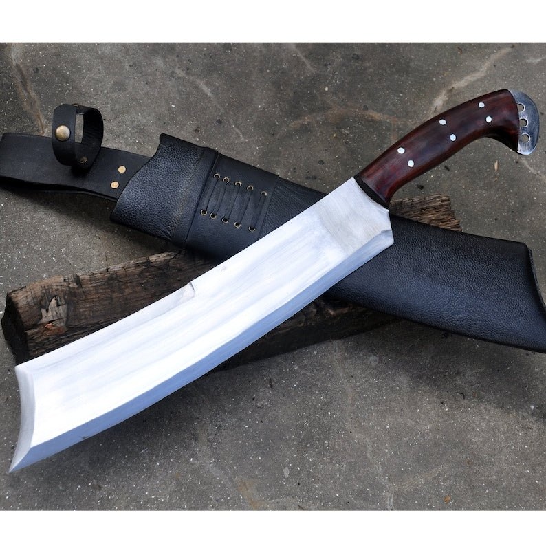 Fully handmade cleaver knife with sharp high carbon steel blade and strong full tang design for heavy duty use
