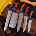 5-piece chef knife set with patterned steel blades and ergonomic handles for professional kitchen use by Viking Hills
