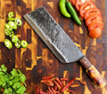 Fully handmade cleaver knife with sharp high carbon steel blade and strong full tang design for heavy duty use
