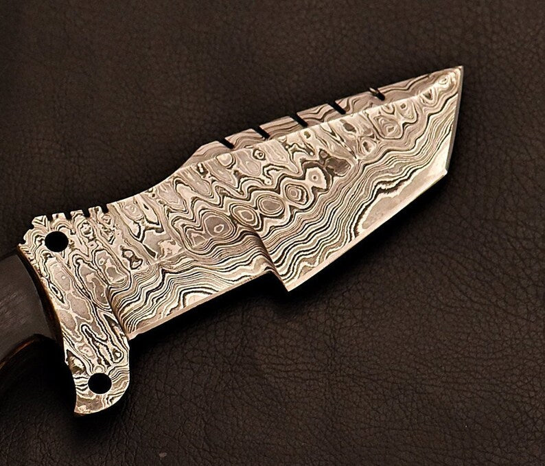 Handmade Damascus Steel Tracker Knife With Grey Wood Handle | Best Wedding Gift