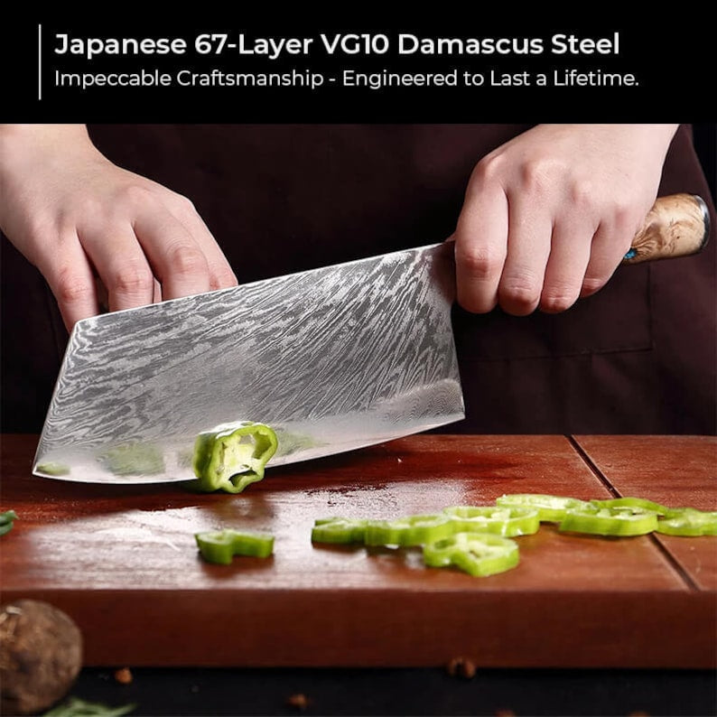 67-Layer Damascus Steel Kitchen Knife Set - 7-Piece Japanese Chef Knife Set "Tsunami" Collection, Forged from Japanese VG10 Steel