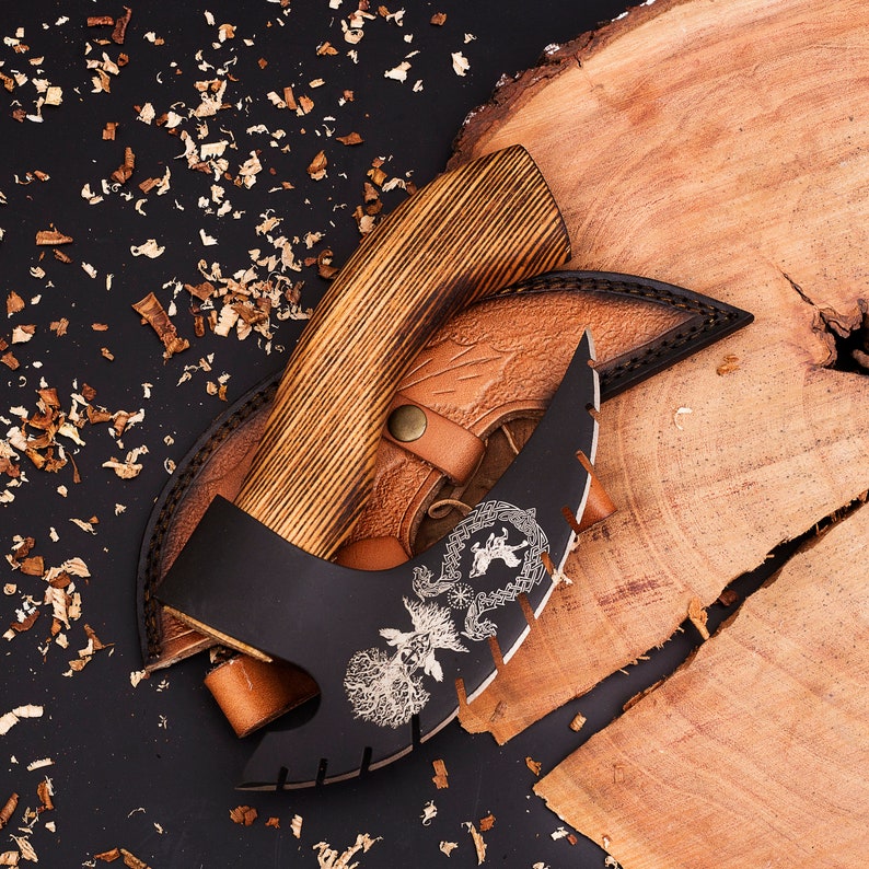 Beautiful Engraved Pizza Axe with leather cover | Best Kitchen Tools