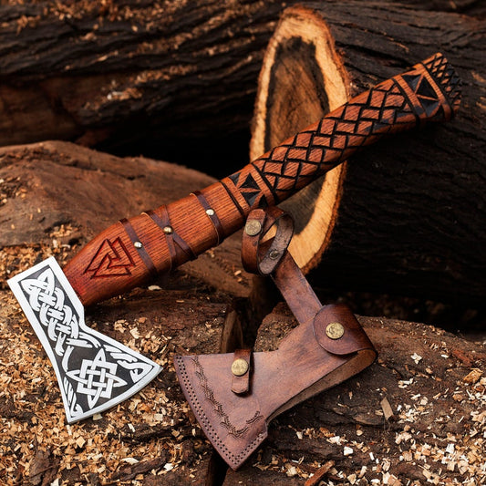 Handmade Engraved Axe with leather cover | Best Camping Axe