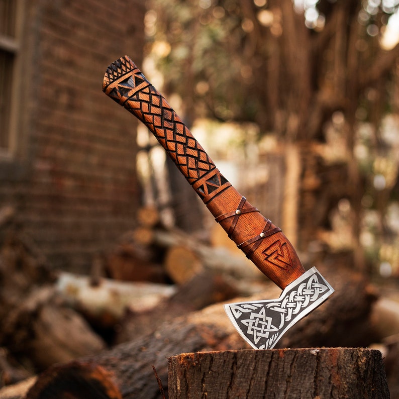 Handmade Engraved Axe with leather cover | Best Camping Axe