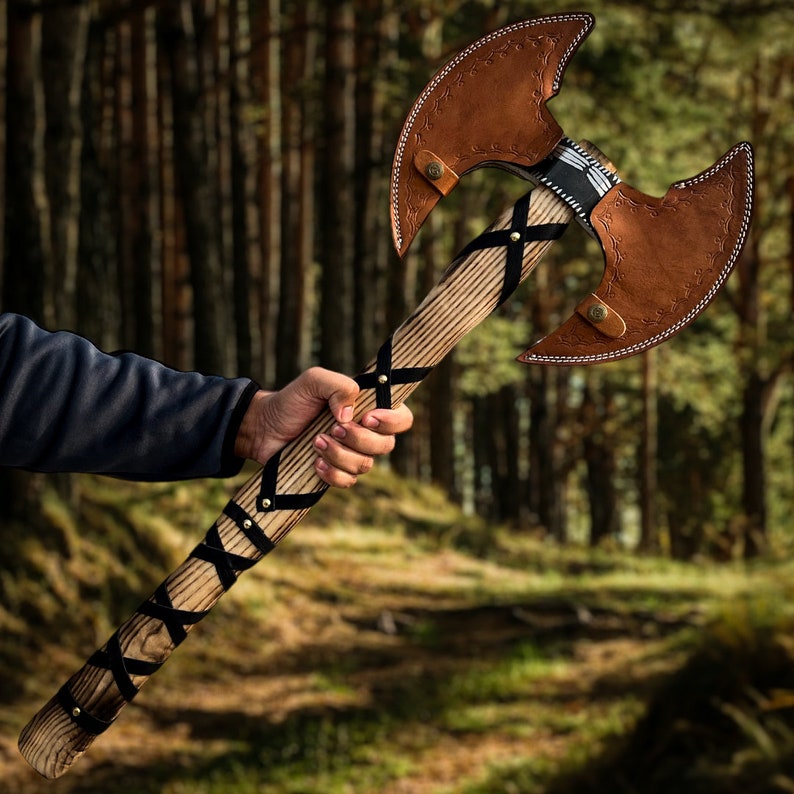 Handmade Double Headed Axe With Leather Sheath | 30 Inches Viking Axe Head | Beautiful Gift Item