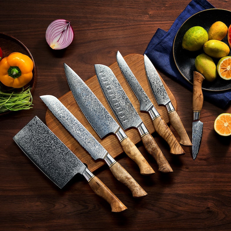 67-Layer Damascus Steel Kitchen Knife Set - 7-Piece Japanese Chef Knife Set "Dynasty" Collection, Forged from Japanese VG10 Steel