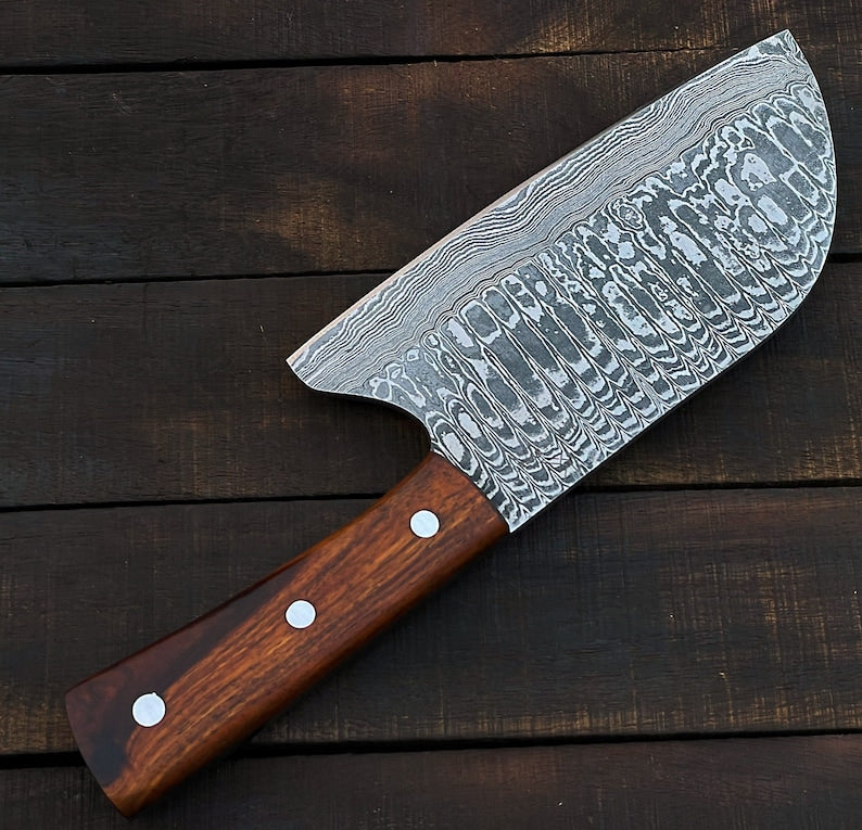 Damascus steel Cleaver knife with leather cover |  Best Birthday gifts