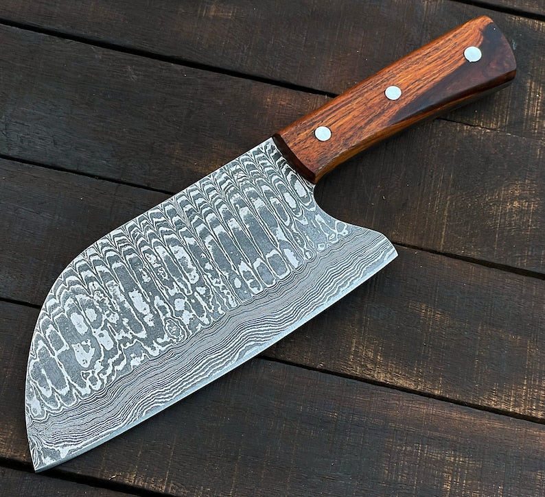 Damascus steel Cleaver knife with leather cover |  Best Birthday gifts