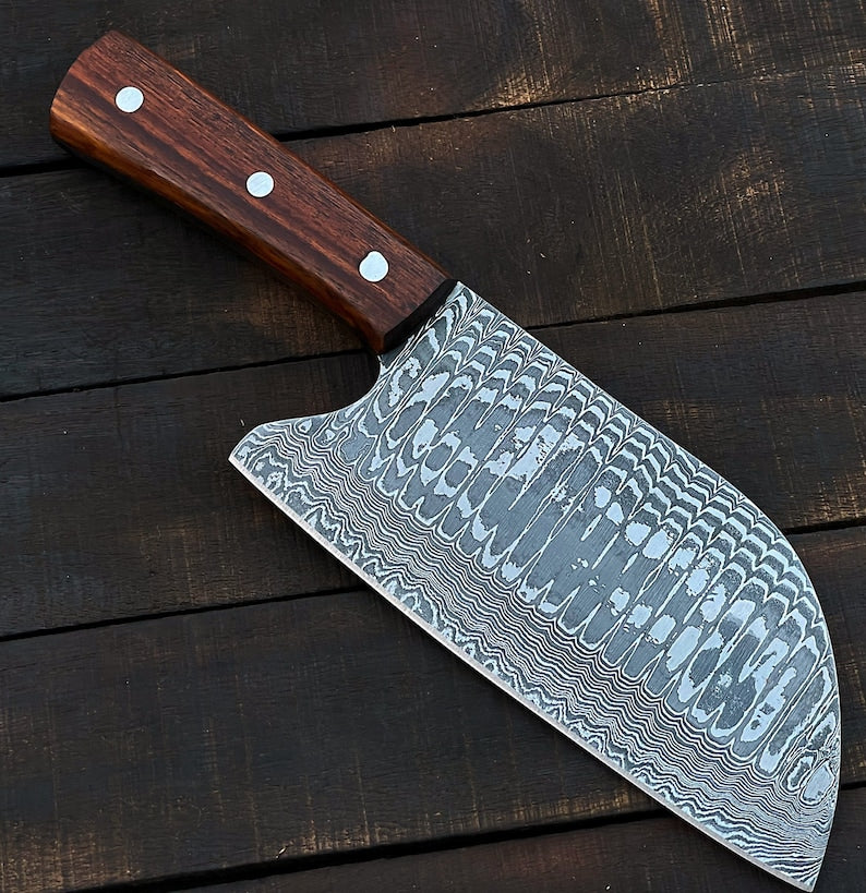 Damascus steel Cleaver knife with leather cover |  Best Birthday gifts