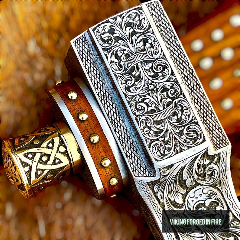 Hand Forged Deeply Engraved Viking Axe with Cow Leather cover | Best handmade gift for men