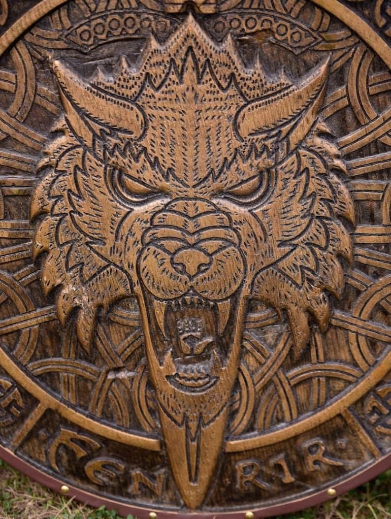 Fenrir Carved Medieval Viking Shield | Handmade Viking Gifts | Viking Wall Décor shield