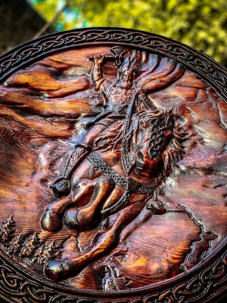 Handmade Valhalla Engraved Shield |  Unique design Wooden shield |  best wedding gift for men