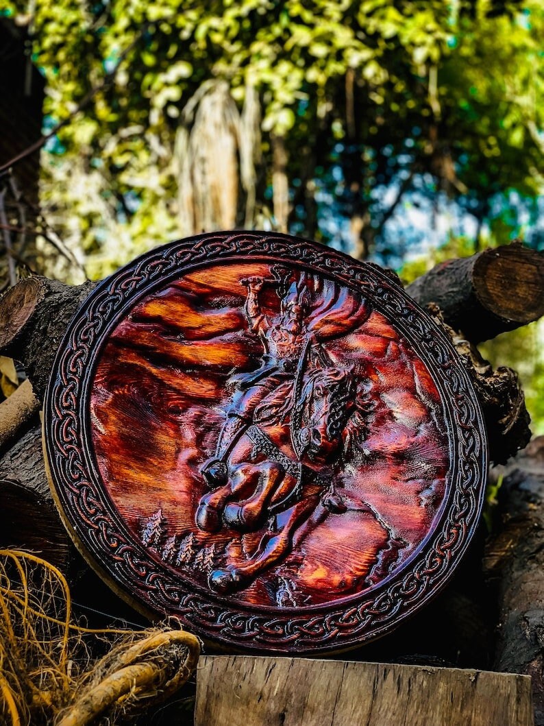 Handmade Valhalla Engraved Shield |  Unique design Wooden shield |  best wedding gift for men