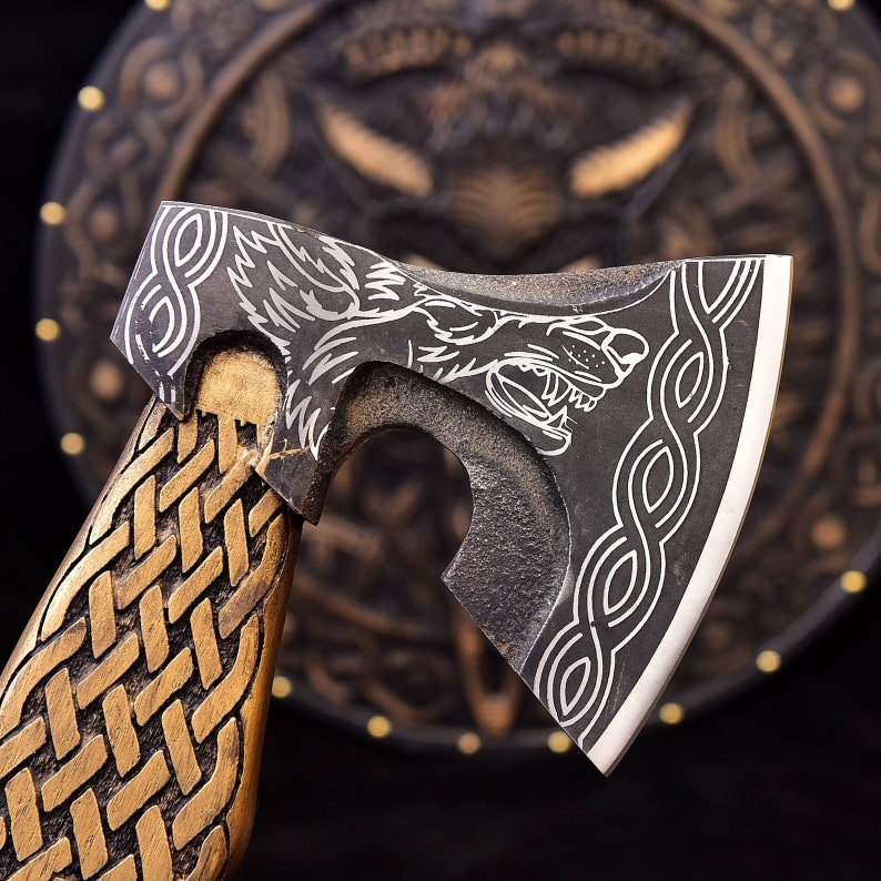 Medieval Viking Fenrir Shield & Axe Set | Viking Round Shield | Best for Christmas