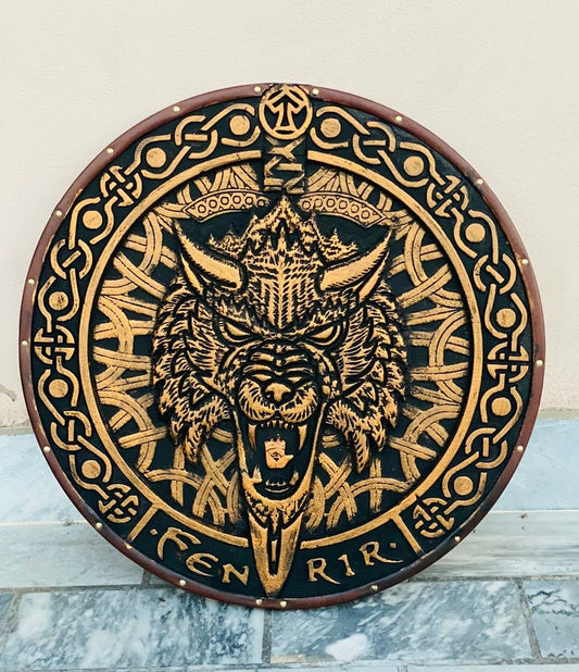 Custom made wooden shield |  Fenrir Wood Carved Viking Gifts | best birthday gift