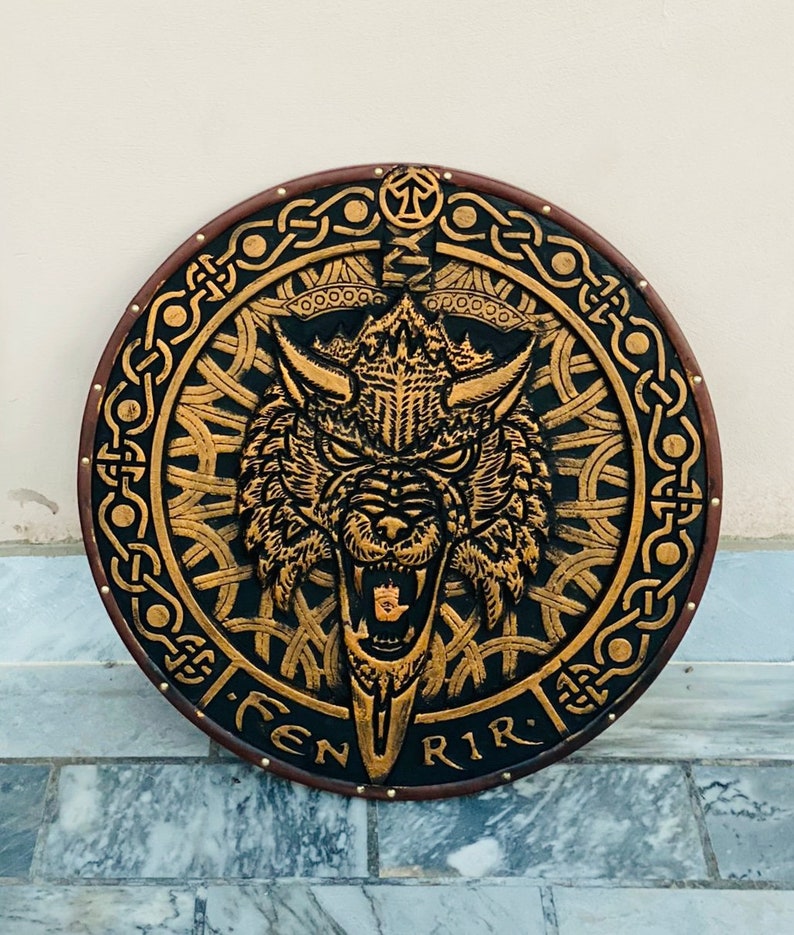 Custom made wooden shield |  Fenrir Wood Carved Viking Gifts | best birthday gift