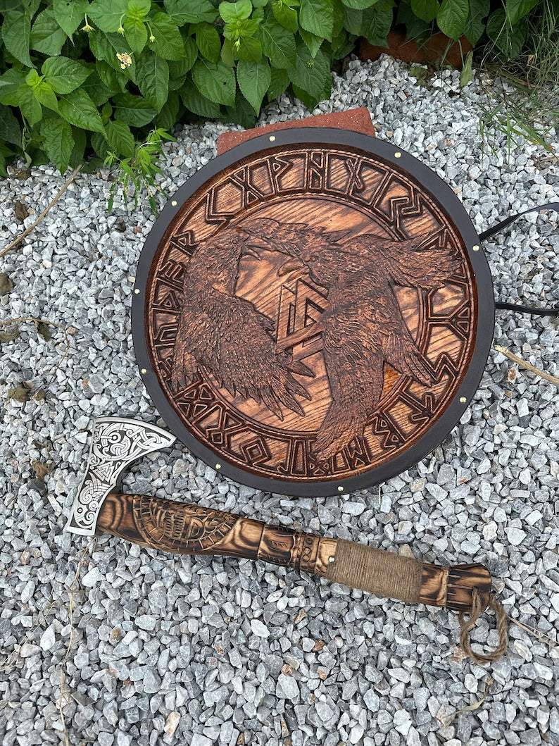 Custom Viking Shield | Medieval Axe & Shield Set | Carved Viking Gift