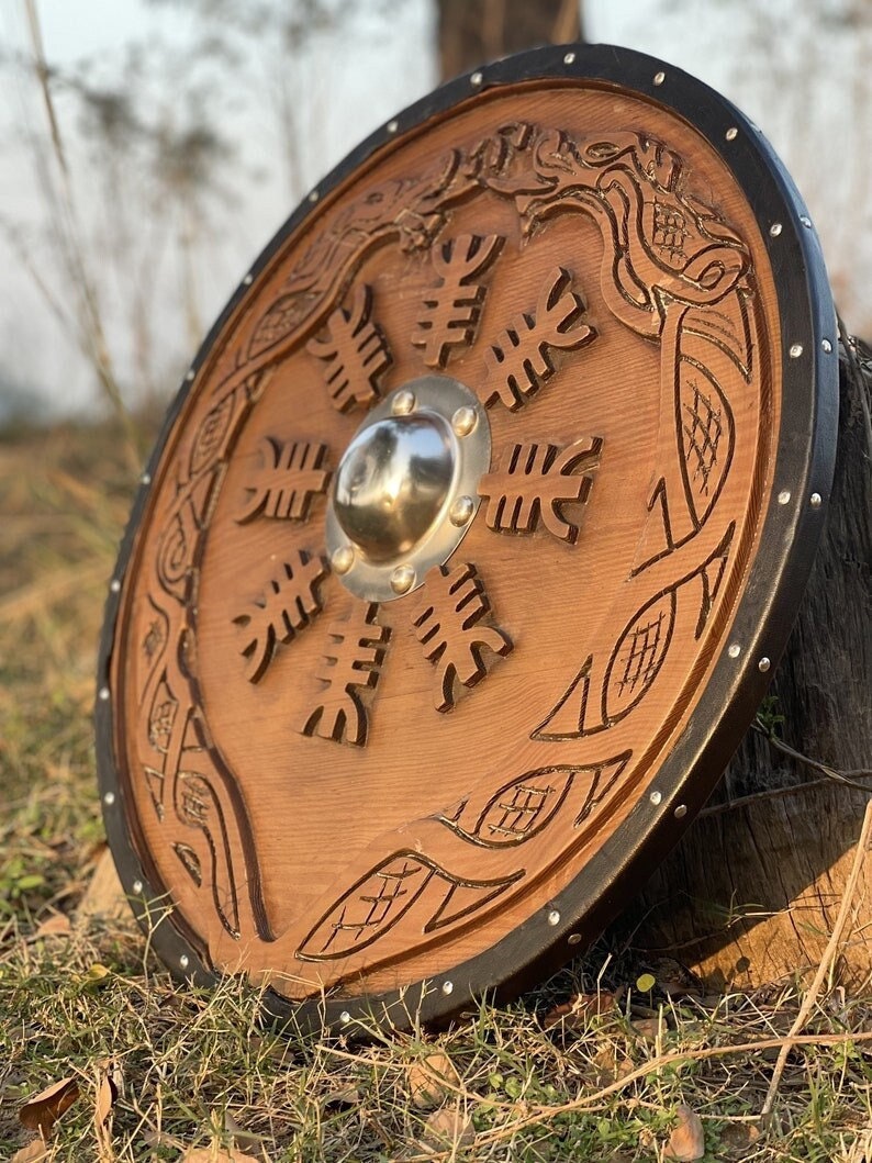 Carved Helm of Awe Design Shield for Wall Decor | Ideal Gifts for Birthdays & Anniversary