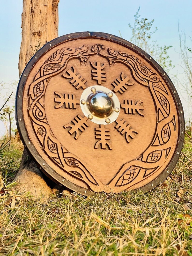 Carved Helm of Awe Design Shield for Wall Decor | Ideal Gifts for Birthdays & Anniversary