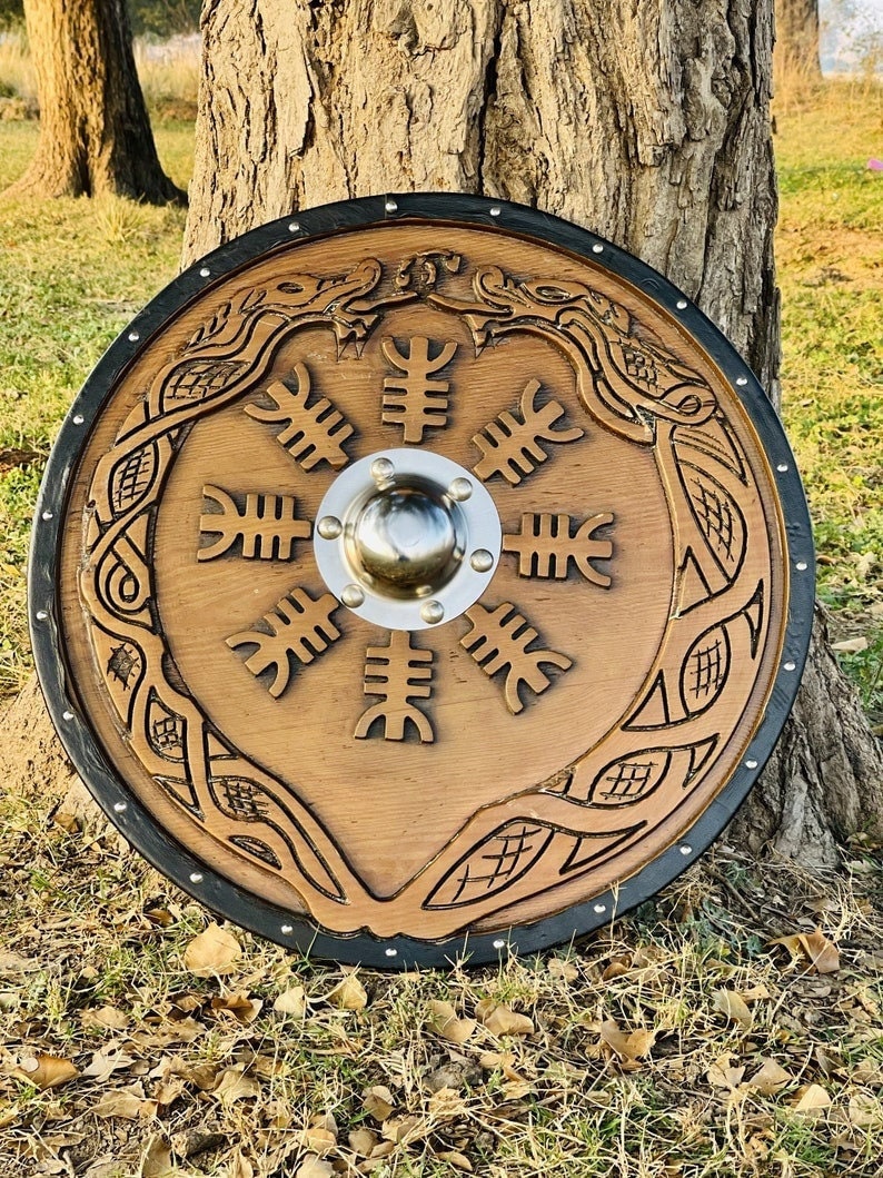 Carved Helm of Awe Design Shield for Wall Decor | Ideal Gifts for Birthdays & Anniversary