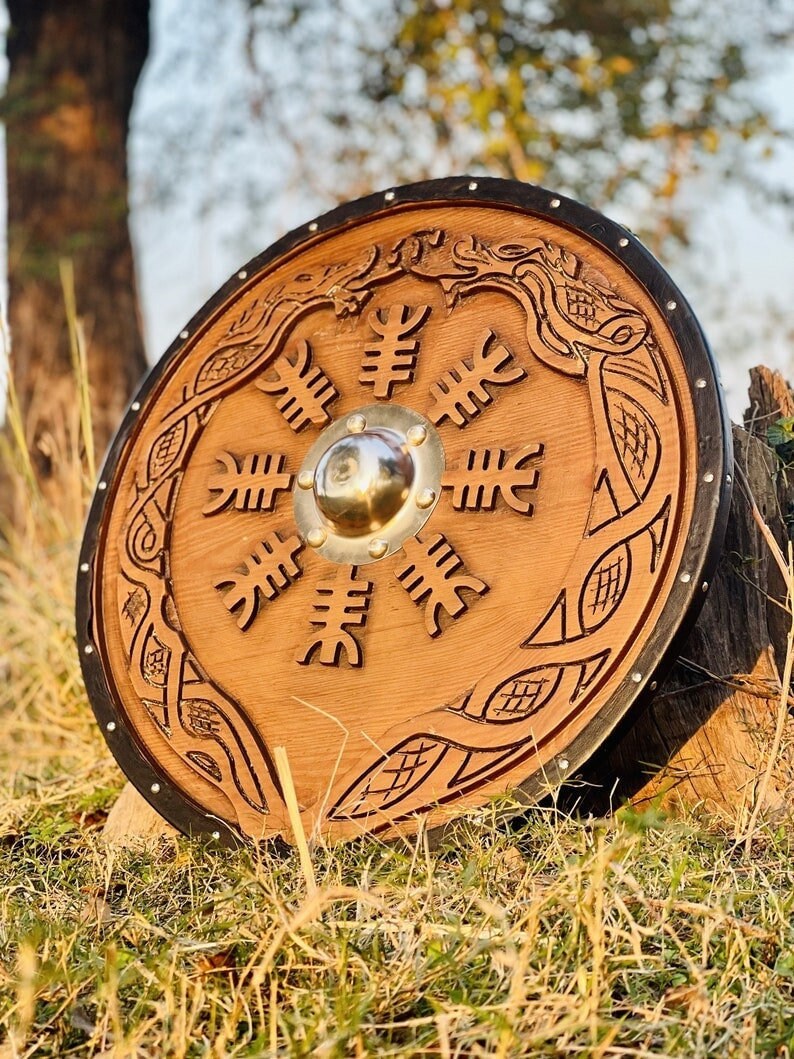 Carved Helm of Awe Design Shield for Wall Decor | Ideal Gifts for Birthdays & Anniversary