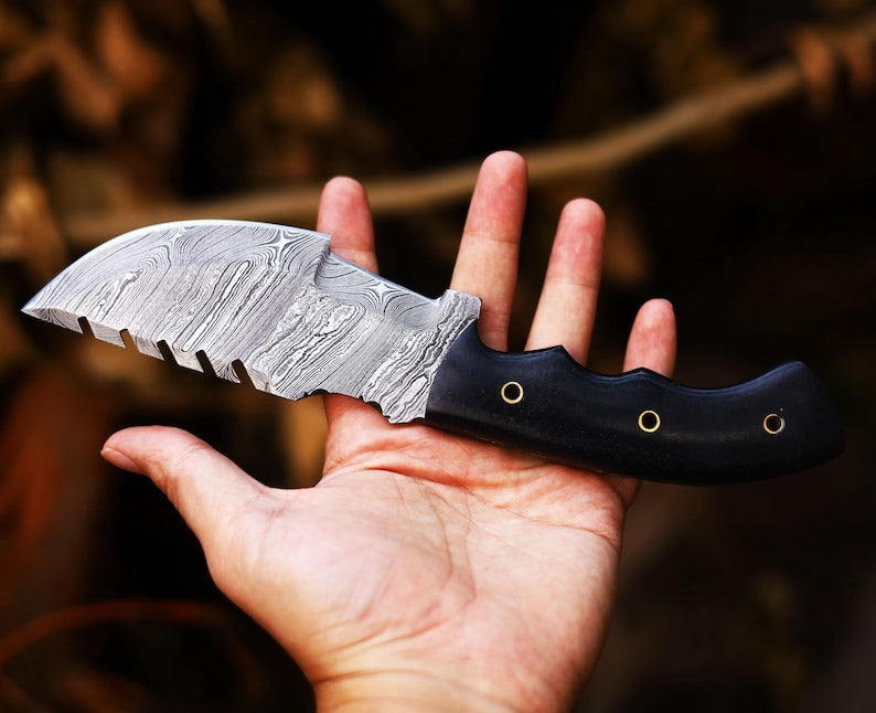 Personalised Damascus 11" Full Tang Tracker Knife with Micarta Wood Handle | Best Christmas Gifts