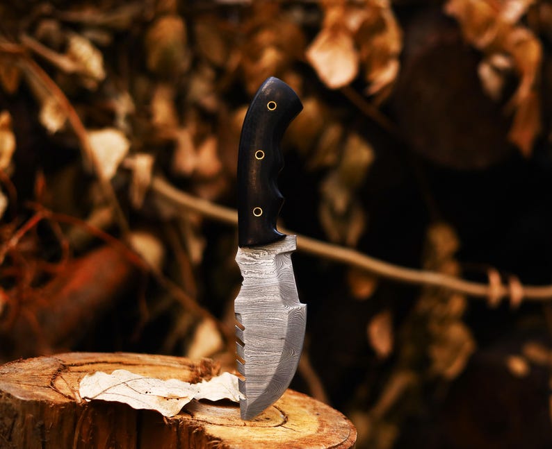 Personalised Damascus 11" Full Tang Tracker Knife with Micarta Wood Handle | Best Christmas Gifts