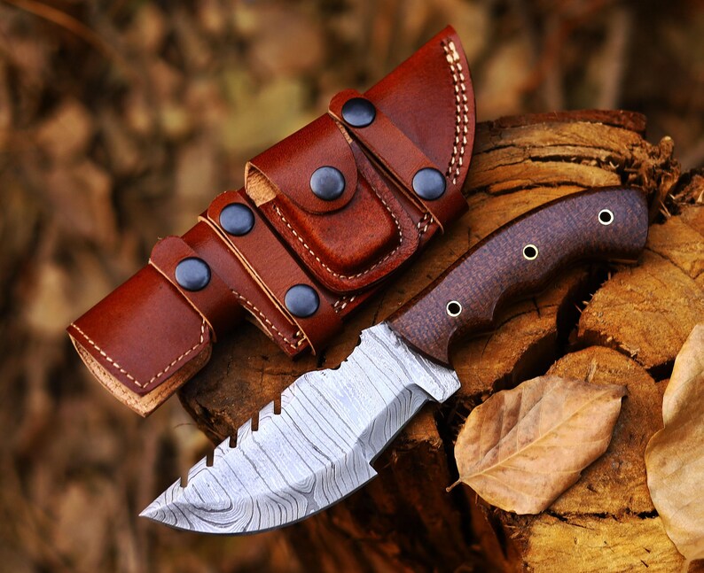 Damascus 11" Full Tang Tracker Knife with Micarta Wood Handle | Best Christmas Gifts