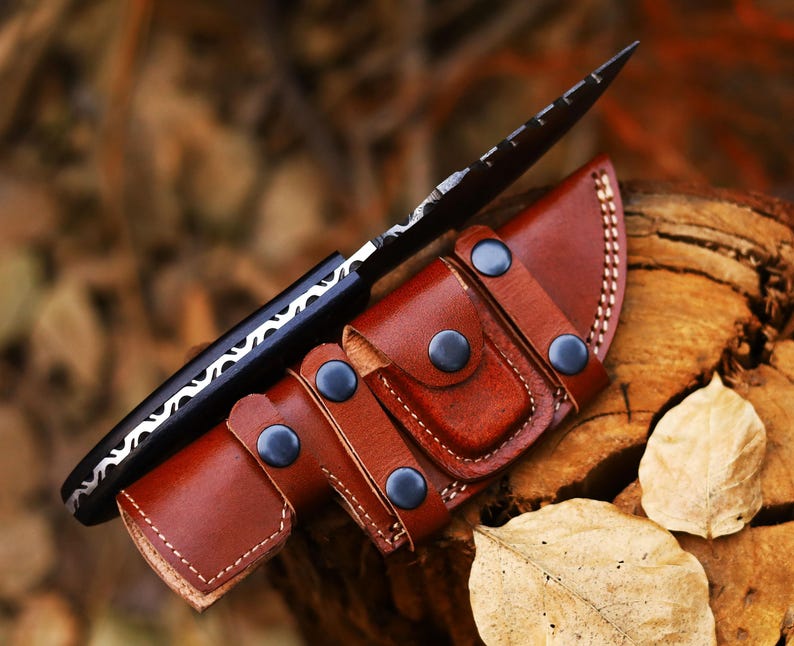 Personalised Damascus 11" Full Tang Tracker Knife with Micarta Wood Handle | Best Christmas Gifts