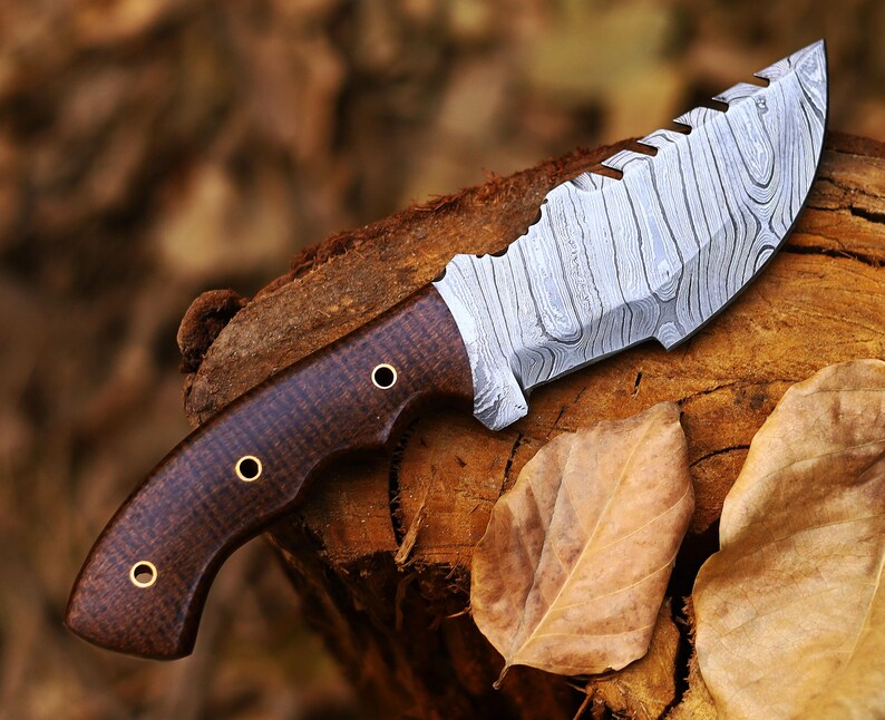 Damascus 11" Full Tang Tracker Knife with Micarta Wood Handle | Best Christmas Gifts