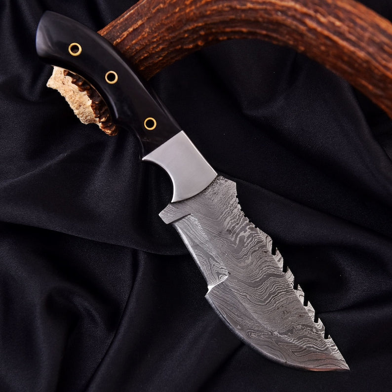 11" Damascus Steel Full Tang Tracker Knife with leather cover | Best Wedding Gift