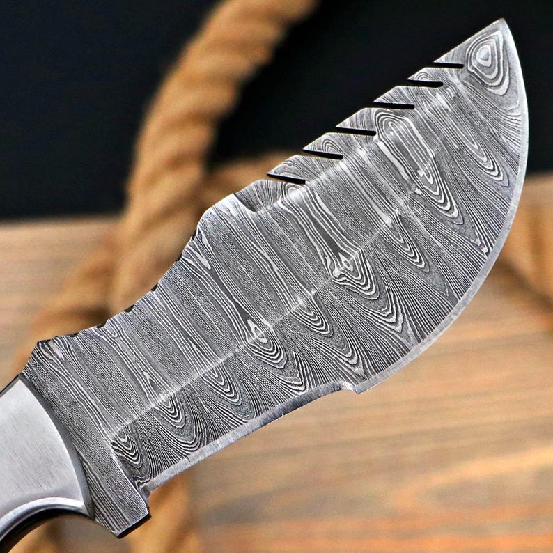 Premium Damascus Steel Hunting Knife Full Tang Rose Wood Handle Leather Sheath Included