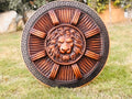 Handmade wooden Viking shield with engraved Norse design, medieval round shield for decor and cosplay by Viking Hills
