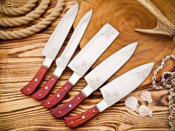 Stainless steel 5 Piece Steel Chef set with leather cover - Best kitchen Knife Set